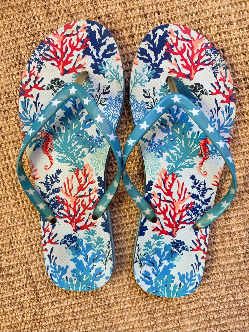 Vera Bradley Coral Reef Flip Flops Blue Star Straps Beach Sandals Size 10